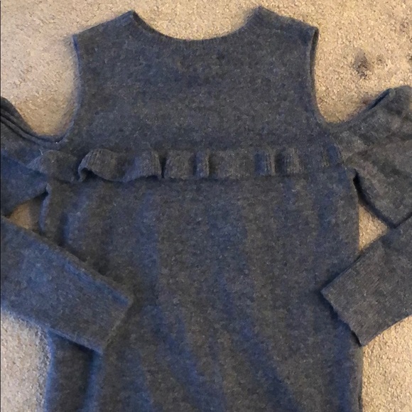 Loft | Open Shoulder Ruffle Navy Sweater - Picture 5 of 8